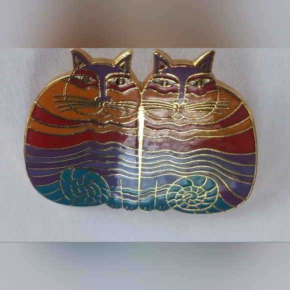 Lauren Burch Rainbow Cats Vintage Cloissane Enamel Gold Plated Pin/Brooch - Picture 3 of 7